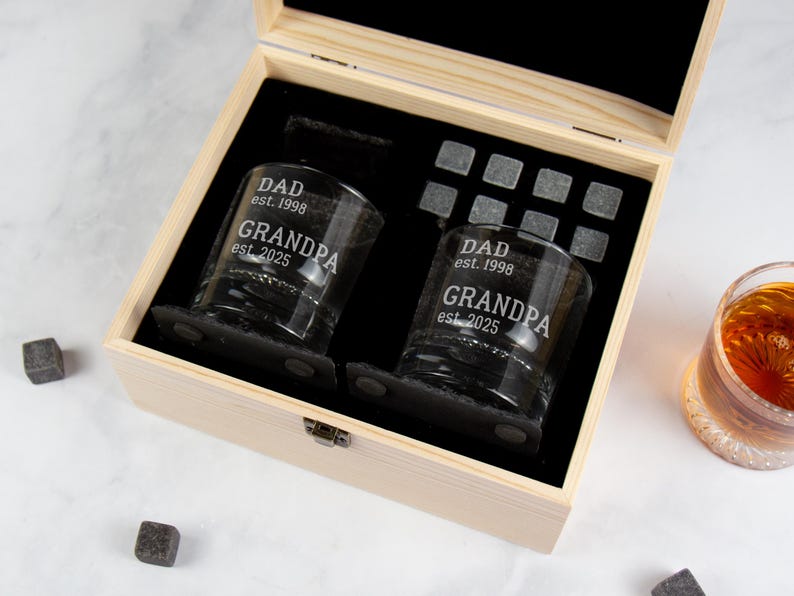 Grandpa Gift Personalized Whiskey Glass, Pregnancy Reveal Grandparents Pregnancy Announcement, Whiskey Gift Set, Gift For Grandpa Est 2026 image 5