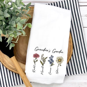 Grandmas Garden Towel, Mothers Day Garden Gift For Grandma From Granddaughter, Custom Birth Flower Gift For Grandma Birthday TOW-038