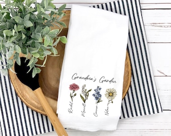 Grandmas Garden Towel, Mothers Day Garden Gift For Grandma From Granddaughter, Custom Birth Flower Gift For Grandma Birthday TOW-038