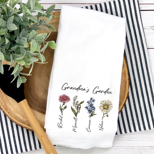 Grandmas Garden Towel, Mothers Day Garden Gift For Grandma From Granddaughter, Custom Birth Flower Gift For Grandma Birthday TOW-038