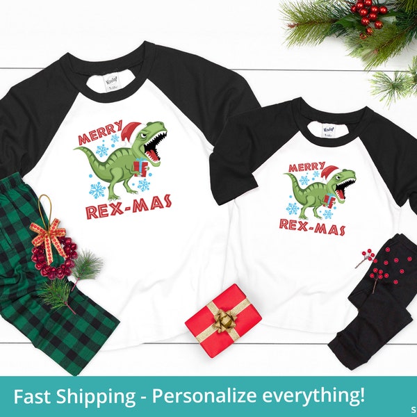 Dinosaur Pajamas, Boys Christmas Pajamas, Matching Brother Christmas Pajamas, Toddler Boy Christmas Pjs, Baby Boy Christmas Pajamas
