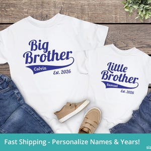Big Brother Little Brother Shirts Personalized, Matching Brother Shirts, Gender Reveal Shirts for Brothers, Baby Brother Shirt Baby Boy Gift 画像 1