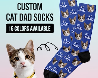 Fathers Day Gift For Cat Dad, Custom Cat Dad Socks, Cat Face Socks For Men, Custom Pet Socks, Cat Lover Gift Idea, Personalized Cat Dad Gift
