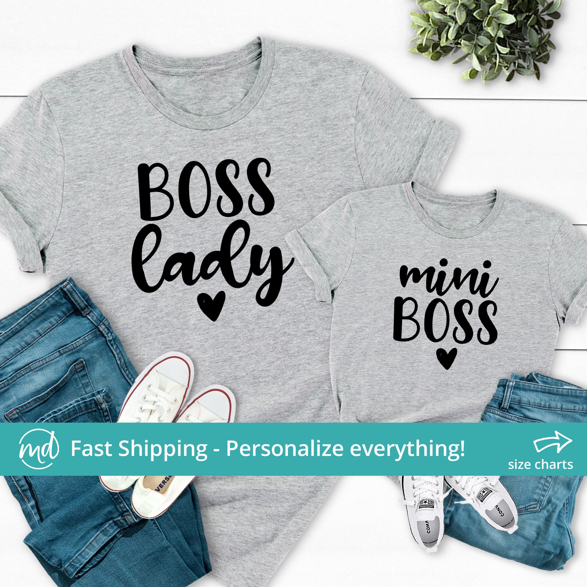 Mini Boss & The Boss Baby Gift Set with Baby T-Shirt & Mothers T-Shirt 