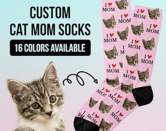 Cat Mom Socks, Cat Mothers Day Gift Personalized, Cat Face Socks, Custom Cat Socks, Cat Gifts, Cat Photo Socks, Cat Birthday Gift