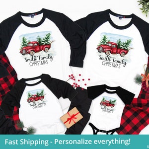 Buffalo Plaid Christmas Pajamas Family, Red Truck Christmas Pajamas, Personalized Family Christmas Pajamas, Christmas Tree Pajamas
