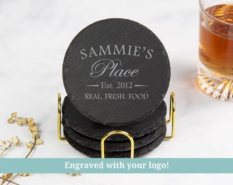 Slate Logo Coasters Engraved, Business Logo Gifts, Drink Coasters Personalized, Custom Logo Coaster Set, Corporate Gifts, Client Gifts