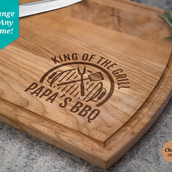 Papa Cutting Board Personalized, King of the Grill Cutting Board, Custom Papa Gifts, Personalized Fathers Day Gift For Papa Birthday Gifts