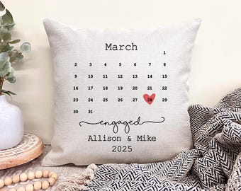 Personalized Engagement Pillow, Engagement Gifts, Engagement Date Gift, Personalized Pillow Cover, Gift For the Couple, Anniversary Pillow
