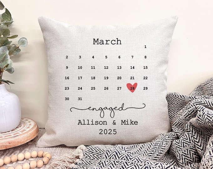 Personalized Engagement Pillow, Engagement Gifts, Engagement Date Gift, Personalized Pillow Cover, Gift For the Couple, Anniversary Pillow