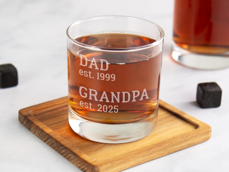 Grandpa Gift Personalized Whiskey Glass, Pregnancy Reveal Grandparents Pregnancy Announcement, Whiskey Gift Set, Gift For Grandpa Est 2026 image 3