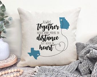 Long Distance Pillow Cover, Moving Away Gift, Throw Pillow with Sayings, Friends Long Distance Gifts, State to State Gifts for Boyfriend
