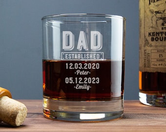 Custom Whiskey Glass For Dad, Personalized Dad Gift,  Dad Whiskey Glass, Engraved Dad Gift, Dad Gift With Kids Names, Bourbon Gifts For Men
