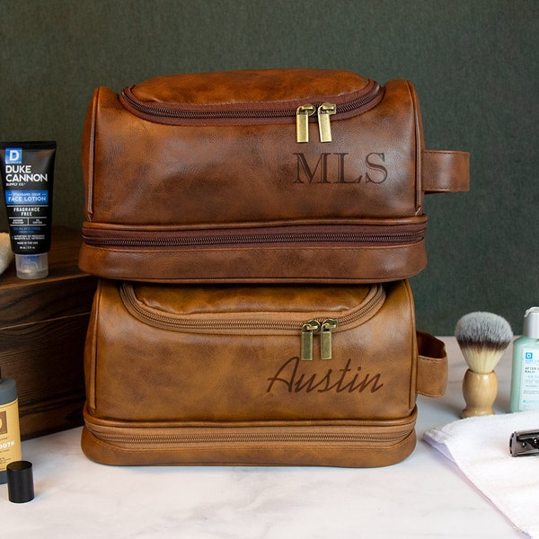 Dopp Kit For Him Personalized, Faux Leather Dopp Kit For Men, Custom Groomsmen Gifts Personalized Mens Toiletry Bag, Groomsmen Proposal Gift