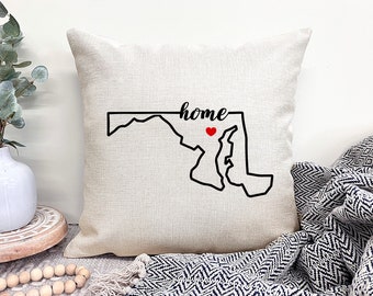 Maryland Throw Pillow Cover, Maryland Map Decor, Maryland Outline, Maryland Room Decor, Maryland Home Decor, Personalized Home Pillows