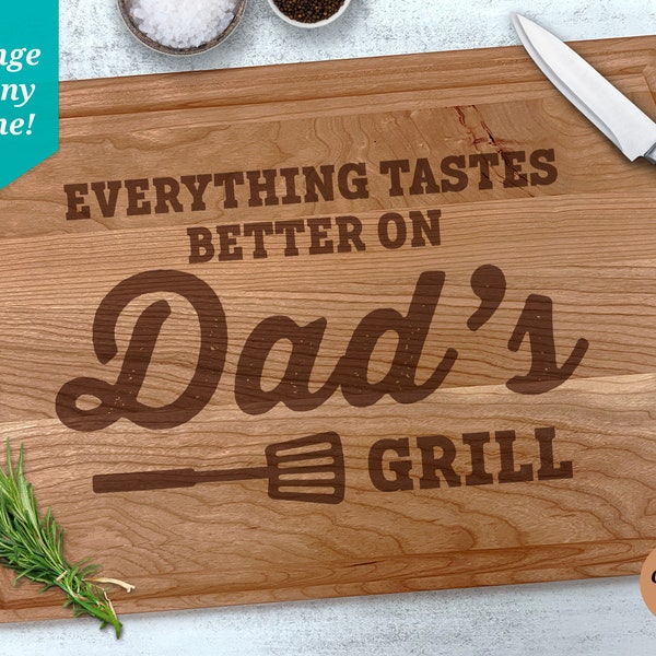 Everything Tastes Better On Papa's Grill - Family Personalized Custom Engraved Wooden Cutting Board - Father's Day, Gift For Dad, Grandpa