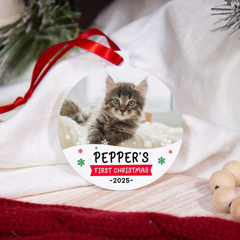 Première décoration de Noël pour chat, Décoration de Noël personnalisée pour chat, Première décoration de Noël pour animaux de compagnie, Décoration photo de chat, Cadeau pour papa chat pour les amoureux des chats image 3