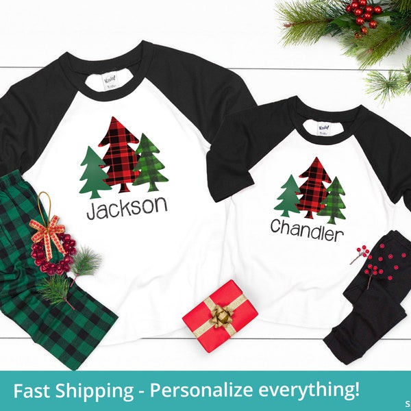 Sibling Christmas Pajamas For Kids Personalized, Christmas Jammies For Boys Christmas Pajamas, Matching Brother Christmas Pajamas With Trees