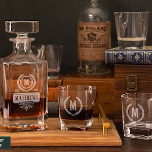 Whiskey Decanter Whiskey Glasses, Gifts For Him, Gift For Husband, Anniversary Gift, Bourbon Decanter Glasses For Men, Engraved Decanter Set