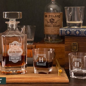 Decanter Set Personalized With Box, Custom Whiskey Decanter Set For Men, Engraved Whiskey Decanter Personalized Barware and Glassware