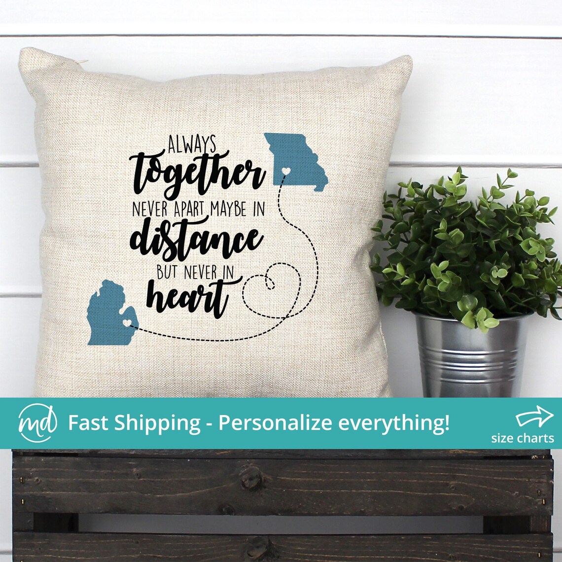 Long Distance Pillow Case Never Apart Maybe in Distance but Etsy