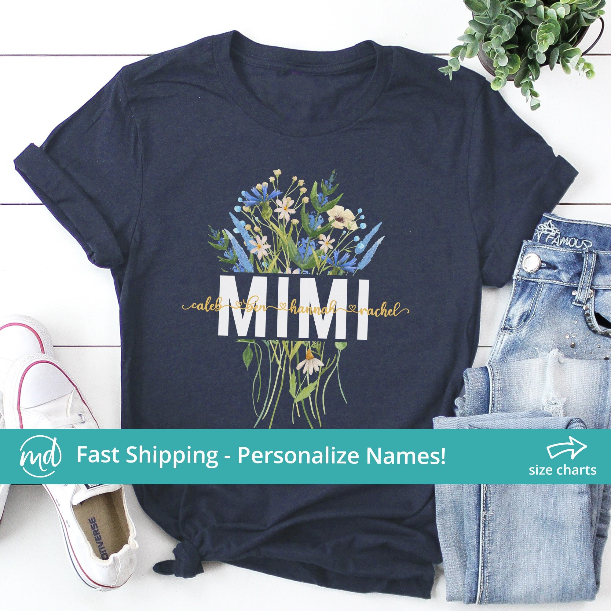 Personalized Mimi Shirt With Names, Grandma Shirt With Grandkids Names, Mothers Day Gift For Mimi Gifts From Grandkids, Floral Mimi Shirt