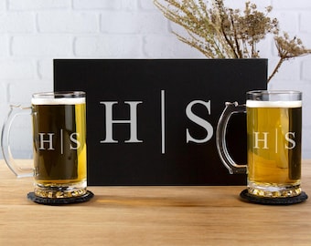 Engraved Beer Mugs with Box, Beer Stein Set of Beer Glasses, Beer Mug Personalized Anniversary Gift for Him, Custom Wedding Gift for Groom