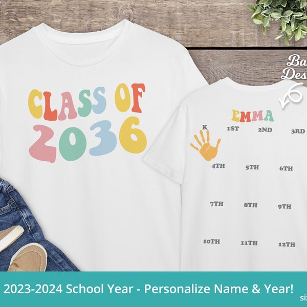 Retro Class of 2036 Shirt, Grow With Me Shirt 2036 Class Of Shirt, Handprint Shirt For Each School Year, Hand Print Graduation Shirt Girls