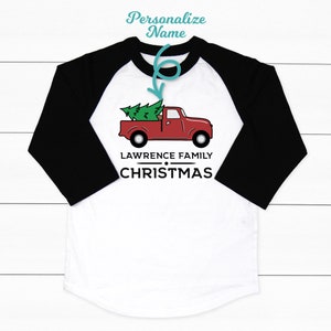 Matching Family Christmas Pajama Bottoms, Christmas PJs Family Set, Personalized Christmas Pajamas Kids, Family Christmas Shirts Black/White Raglan