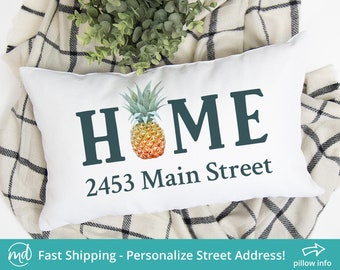 Pineapple Pillow, Pineapple Throw Pillow, Street Address Pillow, Pineapple Home Decor, Pineapple Gifts For Her, New Home Gift