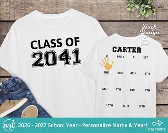 Class Of 2041 Shirt, Class Of 2041 Handprint Shirt, Grow With Me Shirt, Handprint School Shirt Personalized, Handprint Shirt For P to 12th