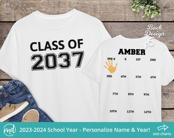 Class of 2037 Shirt Handprint, Class of 2037 Handprint Shirt For PreK-12, Class of 2037 Tshirt, Grow With Me Shirt Class of 2037 Memory