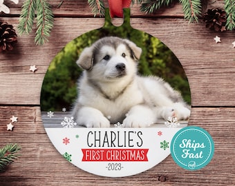 Puppy First Christmas Ornament 2024, Dogs First Christmas Ornament Photo, Personalized Dog Photo Ornament, Pet Ornament First Christmas Xmas