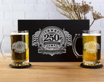 USA 250th Anniversary Beer Stein Set, American Flag Custom Stein, Independence Day 250 Years, American Beer Glass, 250th Anniversary Gift