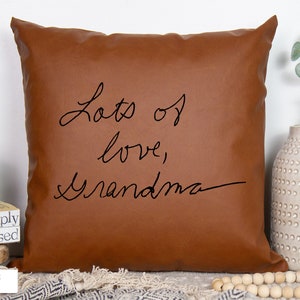 Custom Handwriting Pillow, Personalized Handwriting Gift, Handwritten Gifts Engraved Handwriting, Loved Ones Handwriting Faux Leather Pillow