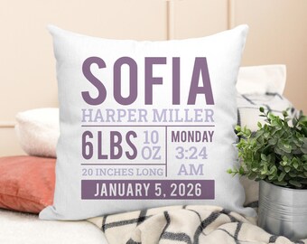 Baby Girl Birth Announcement Pillow, Baby Birth Stats Pillow, Personalized Baby Pillow, Baby Girl Nursery Decor, Baby Gift for New Parents