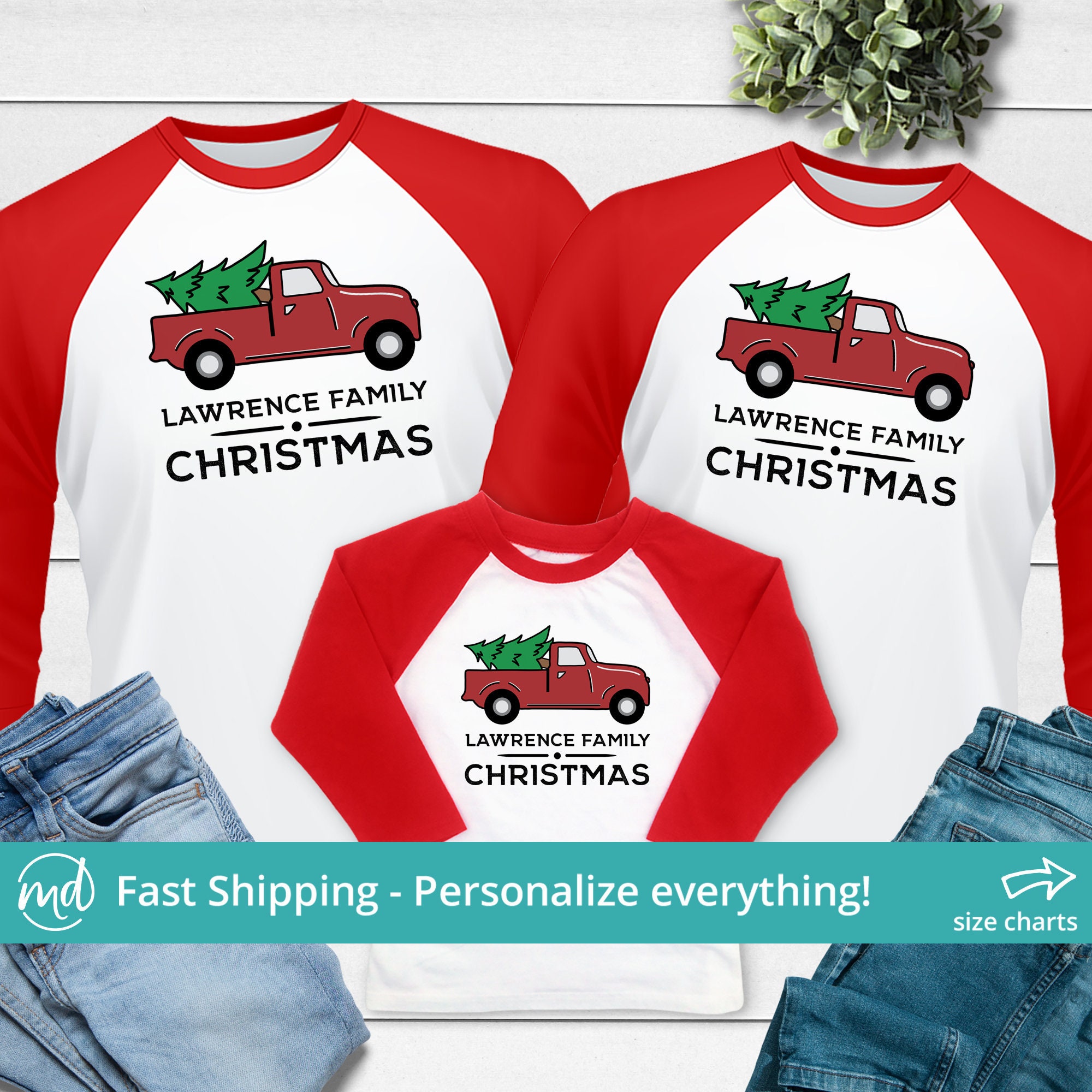 red truck family pajamas