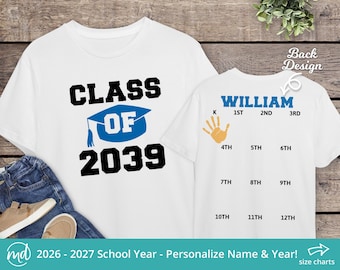 Class Of 2039 Handprint Shirt, Grow With Me Graduation Shirt With Name, School Memory Shirt, Keepsake Shirt For Boys Girls 1st Day Of School