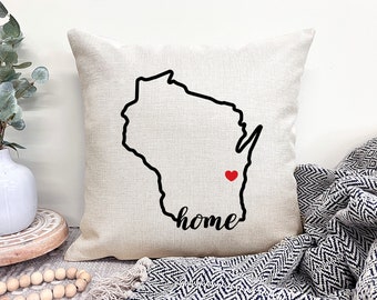 Wisconsin Throw Pillow, Wisconsin Home Decor, Custom State Pillows, Moving Away Gift, Personalized State Pillow Cases, Housewarming Gift