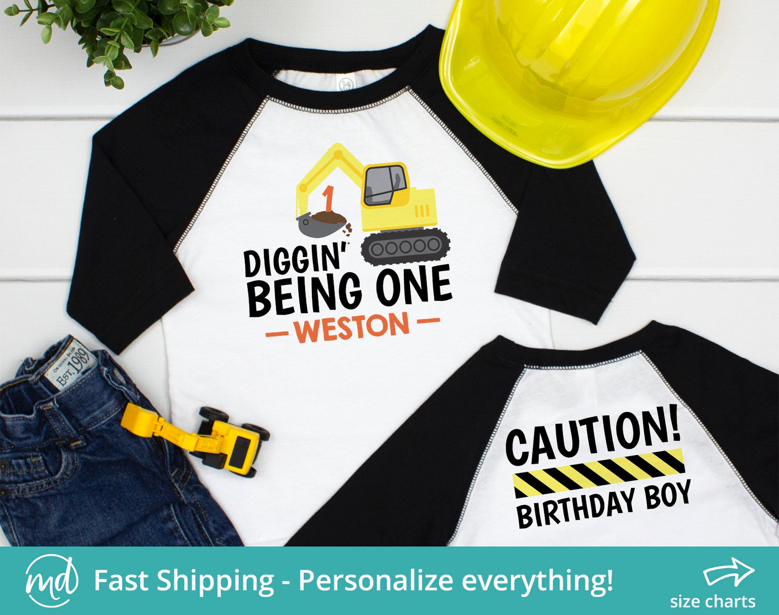 1st birthday construction shirt