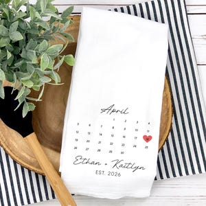 Personalized Wedding Towel, Bridal Shower Kitchen Gift, Wedding Tea Towel, Couples Wedding Date Gift, Custom Wedding Gift for the Bride