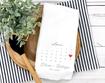 Personalized Wedding Towel, Bridal Shower Kitchen Gift, Wedding Tea Towel, Couples Wedding Date Gift, Custom Wedding Gift for the Bride