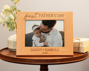 Gift for First Fathers Day Picture Frame, Dad Photo Frame Gift, New Dad Gift, Engraved Wood Picture Frame, Personalized Fathers Day Gift