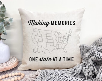 United States Travel Map, USA Travel Map Gift, Personalized RV Pillow, Adventure Pillow, Personalized Camper Decor, Family Adventure Map