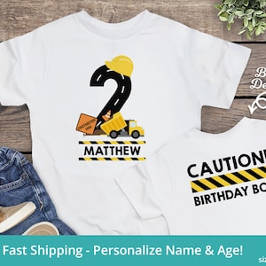 Construction 2nd Birthday Shirt, 2 Year Old Boy Birthday Shirt, Construction Birthday Shirt Personalized, Toddler Boy Birthday Shirts 2