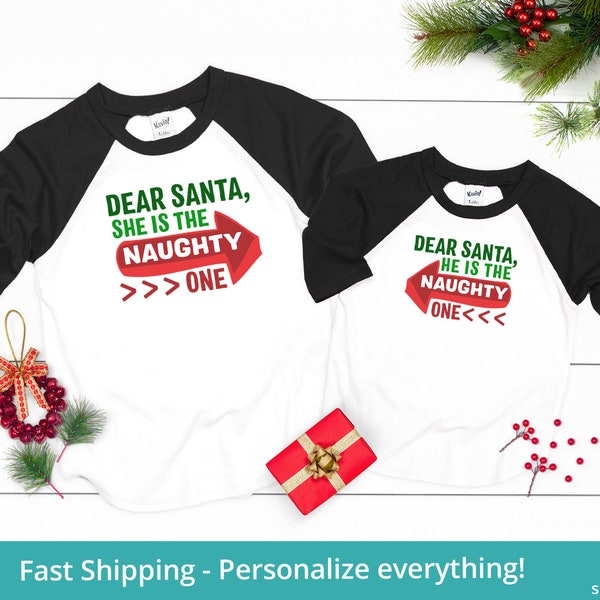 Dear Santa He Is The Naughty One, Dear Santa She Is The Naughty One, Christmas Shirt Brother Sister, Christmas Brother And Sister Shirt