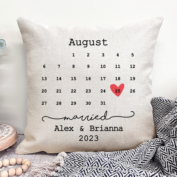 Personalized Wedding Pillow With Date, Wedding Date Pillow, Personalized Wedding Gift For Couple Married Pillow, Wedding Anniversary Pillow