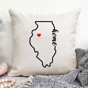 Illinois Home Pillow, Illinois Map, Illinois State Decor, Pillow with Coordinates, Heart Pillow Personalized, Custom Home Pillow, New Home