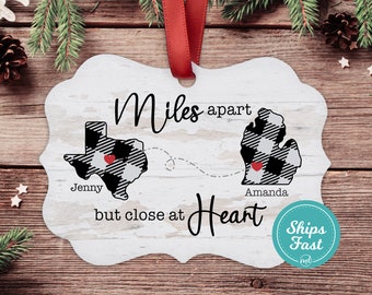 Miles Apart Ornament Long Distance Ornament, Long Distance Friendship Gift Long Distance Relationship, Close Together Or Far Apart ORN-080