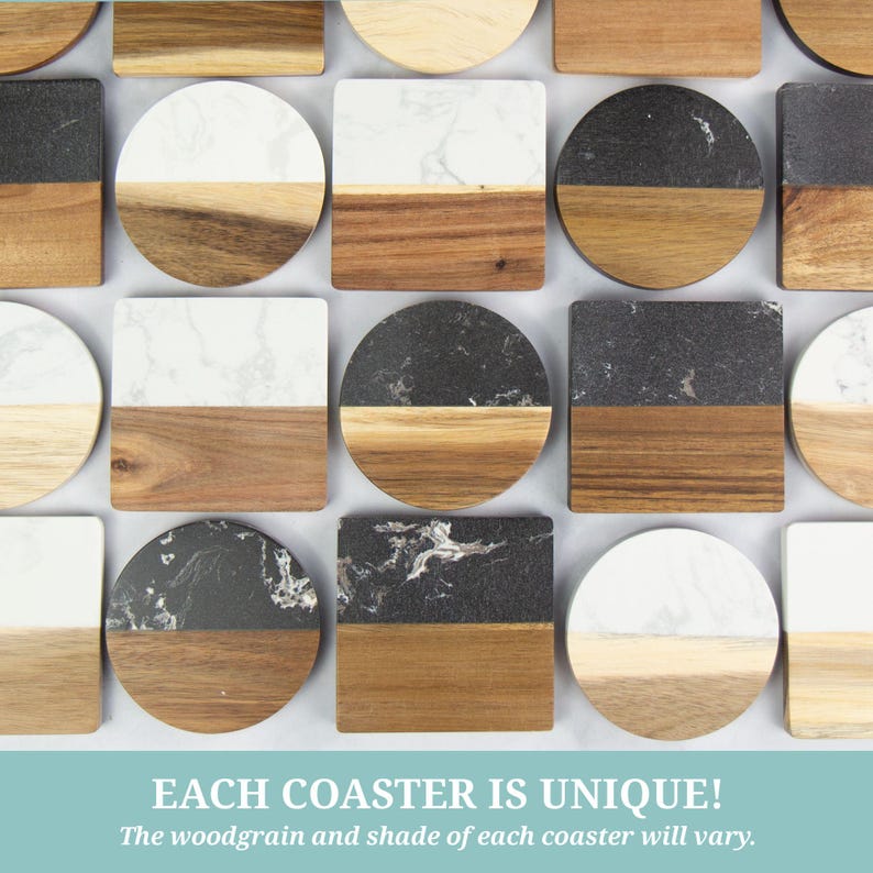 Personalized Marble Coasters, Wooden Coasters With Holder, Birthday Gift for Her, Custom Coasters Set, Engagement Gift, Wedding Coasters image 12